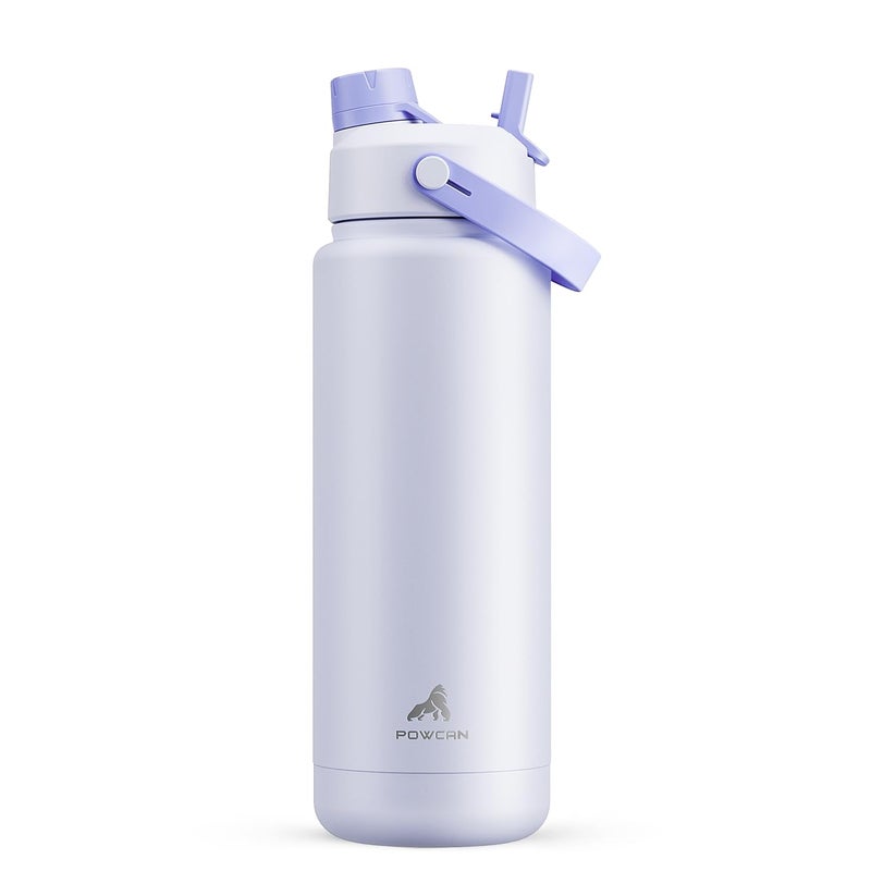 POWCAN 32 oz Insulated Water Bottle with 2in1 Straw and Spout Lid Keep Cold 24H LeakProof BPAFree Double Wall Stainless Steel Water Bottle for Sports Gym Travel and School Lupine - Image 2