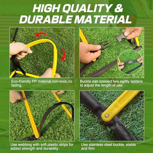 Happy Jump Agility Ladder 12 Rung 20 FT Speed Training Ladder Drill Sports Workout Equipment for Football Soccer Footwork Exercise (Yellow) - Image 3