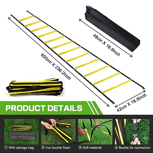 Happy Jump Agility Ladder 12 Rung 20 FT Speed Training Ladder Drill Sports Workout Equipment for Football Soccer Footwork Exercise (Yellow) - Image 2