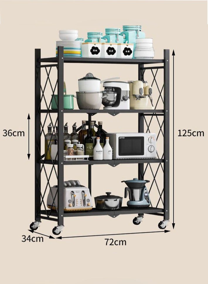 Dida-cosmos 4 Layer Shelf Foldable Storage Shelving Unit with Wheels, Metal Storage Rack Display Rack for Garage Kitchen Pantry Closet Laundry, Black - Image 2