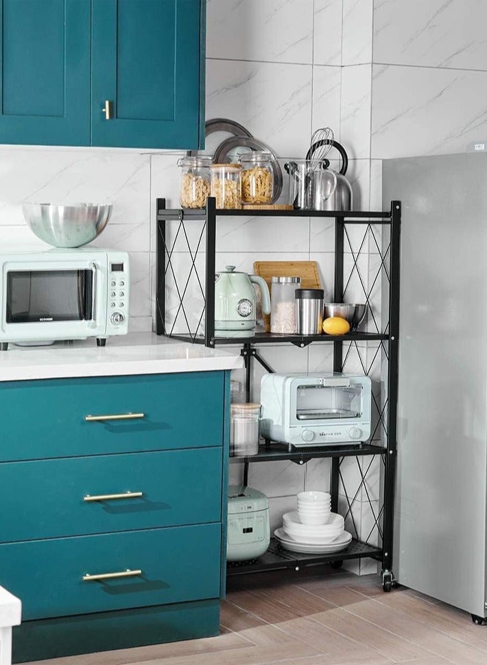 Dida-cosmos 4 Layer Shelf Foldable Storage Shelving Unit with Wheels, Metal Storage Rack Display Rack for Garage Kitchen Pantry Closet Laundry, Black - Image 5