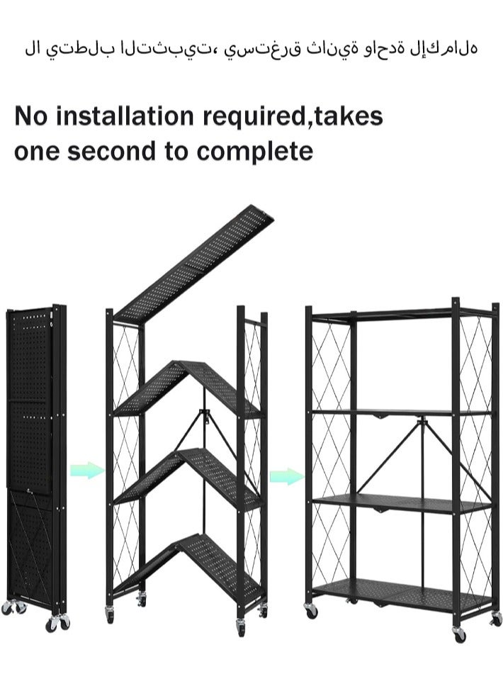 Dida-cosmos 4 Layer Shelf Foldable Storage Shelving Unit with Wheels, Metal Storage Rack Display Rack for Garage Kitchen Pantry Closet Laundry, Black - Image 3