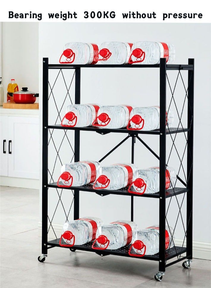 Dida-cosmos 4 Layer Shelf Foldable Storage Shelving Unit with Wheels, Metal Storage Rack Display Rack for Garage Kitchen Pantry Closet Laundry, Black - Image 4