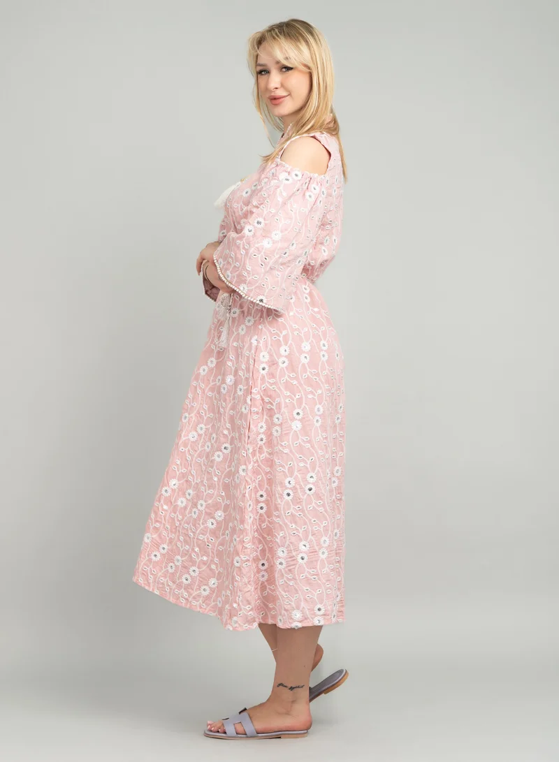 IKKXA Modern Embroidered Tie-up Jalabiya CJ1088 Pink
