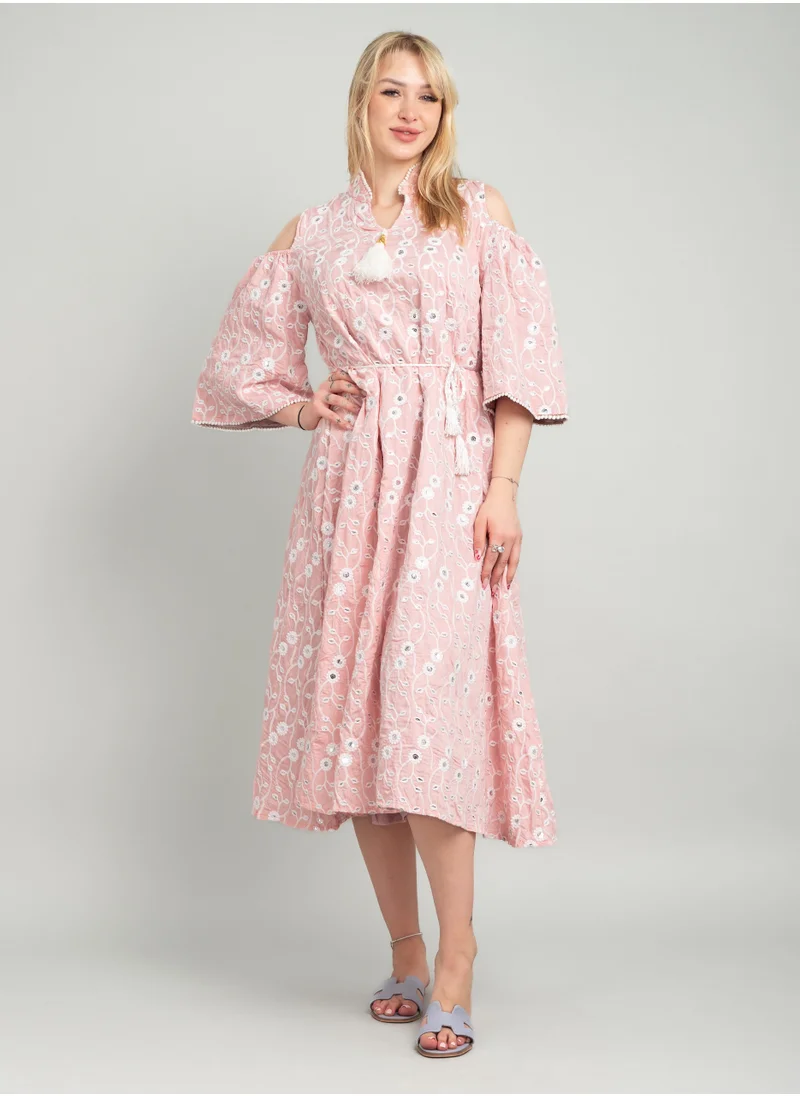 IKKXA Modern Embroidered Tie-up Jalabiya CJ1088 Pink