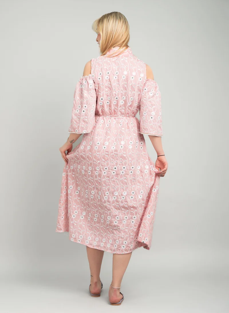 IKKXA Modern Embroidered Tie-up Jalabiya CJ1088 Pink