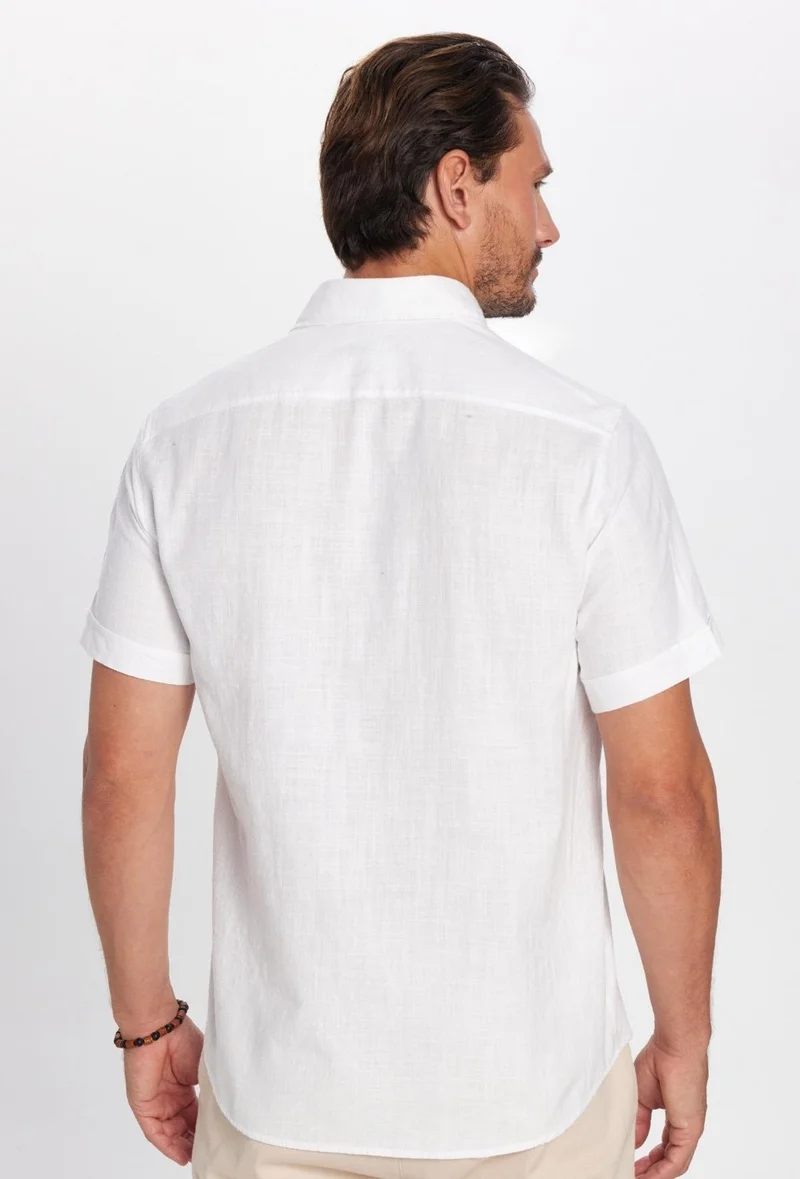Tudors Classic Fit Short Sleeve Linen Cotton Men's Shirt with Pockets