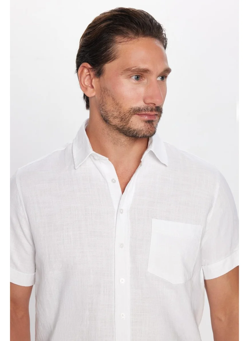 Tudors Classic Fit Short Sleeve Linen Cotton Men's Shirt with Pockets
