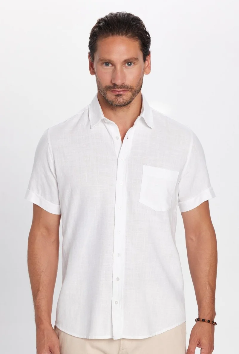 Tudors Classic Fit Short Sleeve Linen Cotton Men's Shirt with Pockets