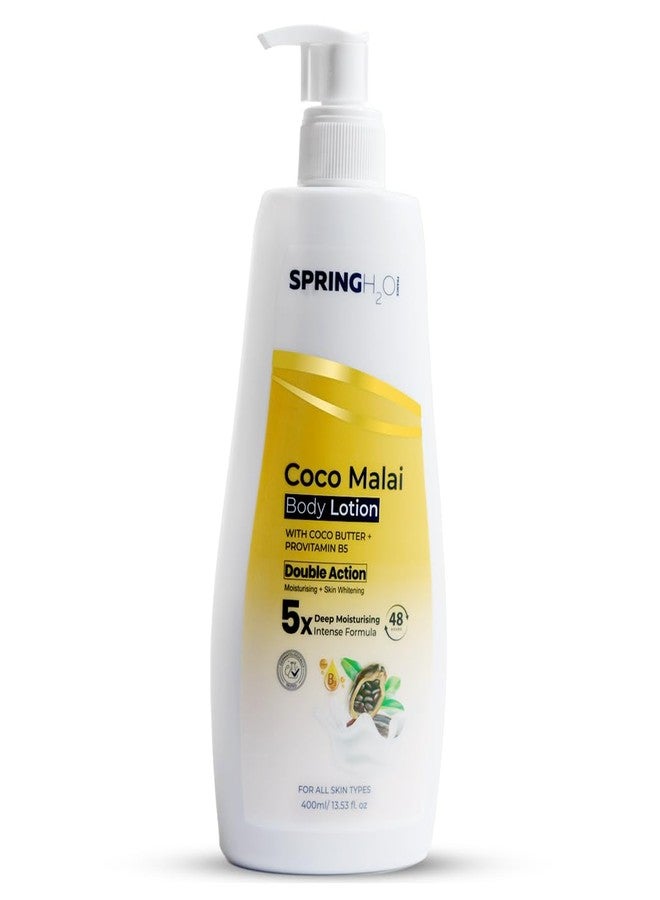 Spring H2O Coco Malai Body Lotion | Deep Moisturizing with Cocoa Butter & Pro-Vitamin B5 | Long-Lasting Hydration & Skin Nourishment | Non-Greasy Daily Body Cream for Soft, Smooth Skin - 400ml