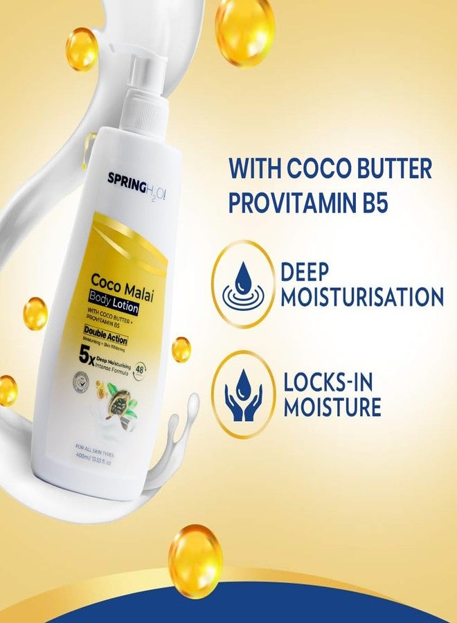 Spring H2O Coco Malai Body Lotion | Deep Moisturizing with Cocoa Butter & Pro-Vitamin B5 | Long-Lasting Hydration & Skin Nourishment | Non-Greasy Daily Body Cream for Soft, Smooth Skin - 400ml - Image 2
