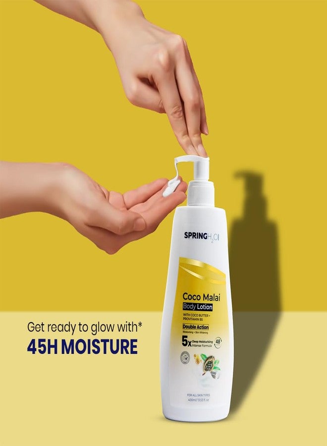 Spring H2O Coco Malai Body Lotion | Deep Moisturizing with Cocoa Butter & Pro-Vitamin B5 | Long-Lasting Hydration & Skin Nourishment | Non-Greasy Daily Body Cream for Soft, Smooth Skin - 400ml - Image 4