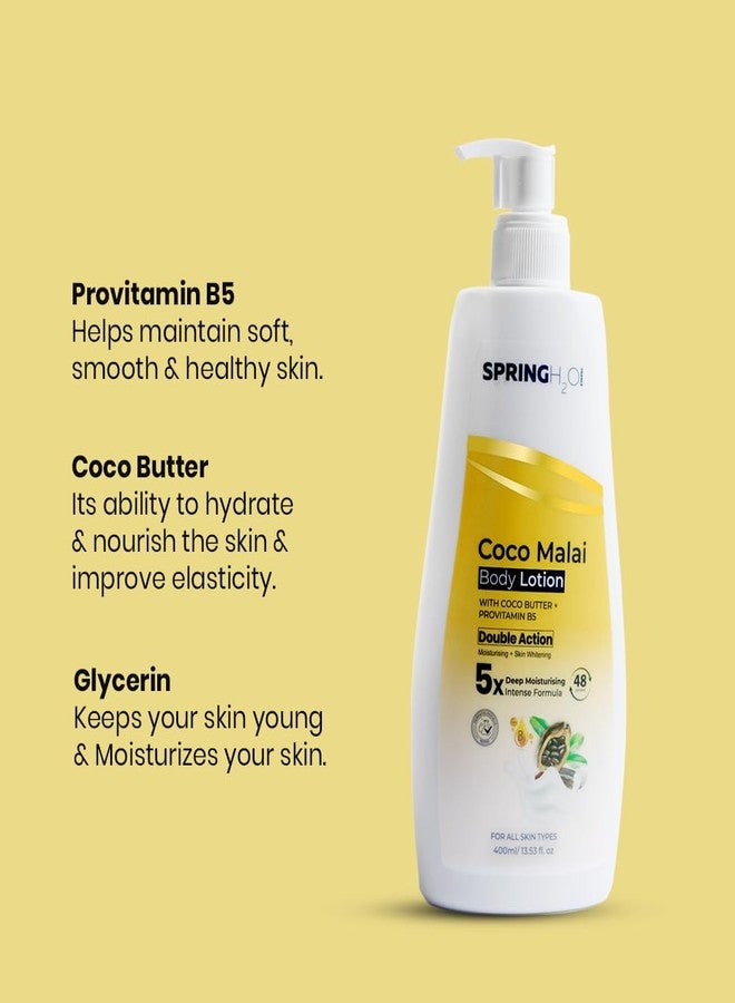 Spring H2O Coco Malai Body Lotion | Deep Moisturizing with Cocoa Butter & Pro-Vitamin B5 | Long-Lasting Hydration & Skin Nourishment | Non-Greasy Daily Body Cream for Soft, Smooth Skin - 400ml - Image 3