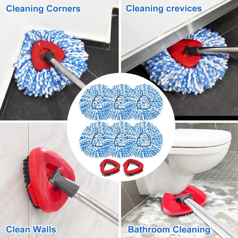 GFRED Mop Head Replacement Compatiable with Ocedar RinseClean 2-Tank System, Mircofiber Mop Heads Refill and Scrub Brush for O Cedar Rinseclean Spin Mop, 6 Pack Mop Refills & 2 Scrub Head for Floor Cleaning - Image 5