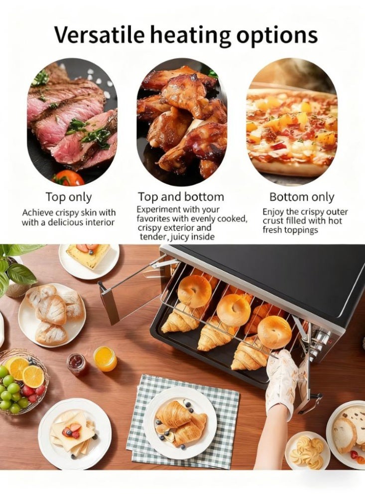 شو وو فرن حراري كهربائي مع باب فرنسي مزدوج، متعدد الوظائف، مصنوع من الفولاذ المقاوم للصدأ، درجة حرارة قابلة للتعديل، ملحقات متضمنة، 4 مقابض تحكم، خبز وشواء وتحميص وشواية للحفاظ على الدفء، 65 لترًا 2100 واط - Image 2