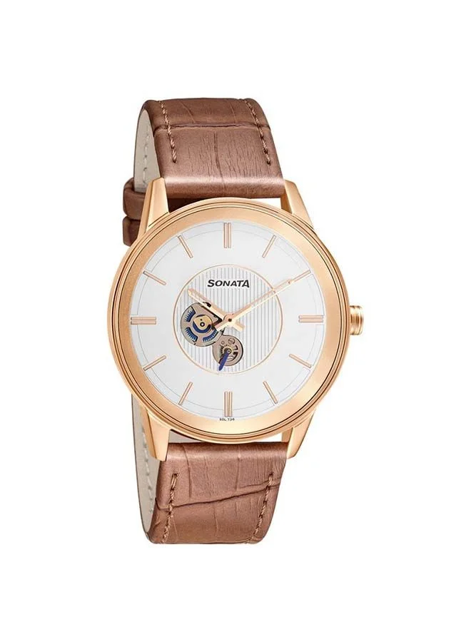 سوناتا Sonata Leather Band Chronograph Wrist Watch 7133WL01 - 40 mm - Brown