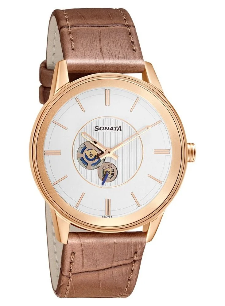 سوناتا Sonata Leather Band Chronograph Wrist Watch 7133WL01 - 40 mm - Brown