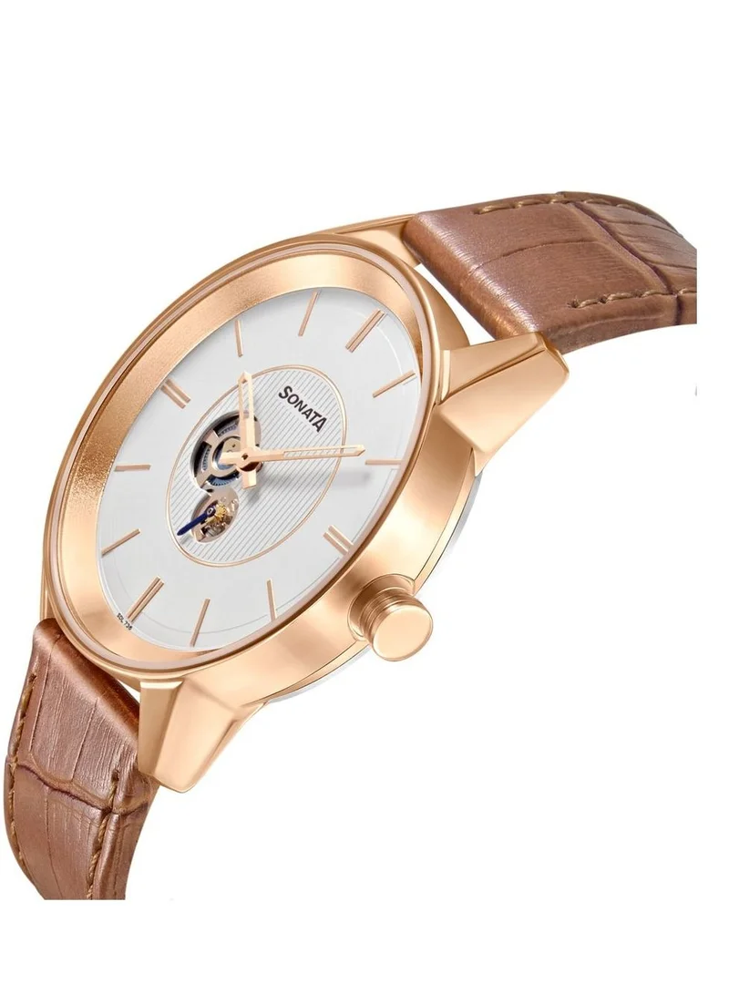 سوناتا Sonata Leather Band Chronograph Wrist Watch 7133WL01 - 40 mm - Brown