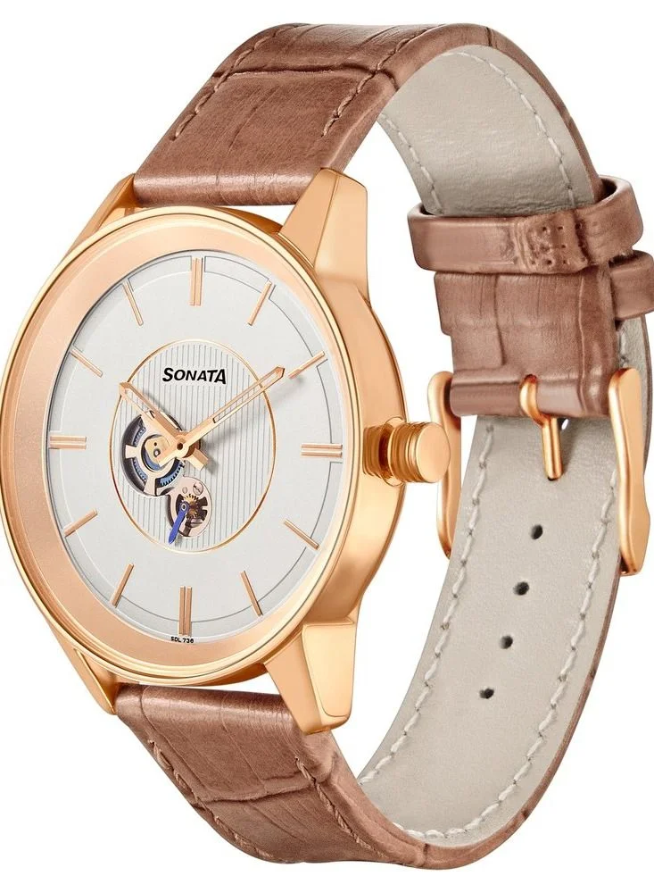 سوناتا Sonata Leather Band Chronograph Wrist Watch 7133WL01 - 40 mm - Brown