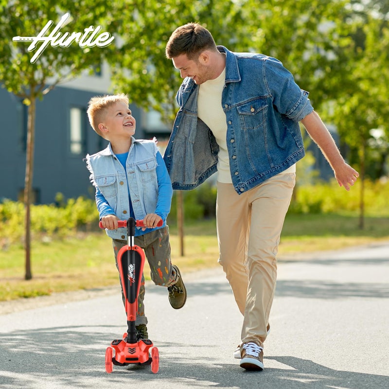 Hurtle Kids Scooter - Child Toddler Kick Scooter Toy with Foldable Seat - 3 Wheel Scooter with Adjustable Height, Anti-Slip Deck, Flashing Wheel Lights, for Boys/Girls 1-12 Year Old, Red - Image 2