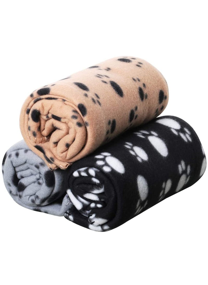 Pet Blankets Soft Dog Cat Fleece Blankets Extra Large Plush Throws Dog Cat New Pet Touch Soft Fleece Large Pet Blankets Kittens Paws Pack of 3 Khaki Grey and Black 100cm x 70cm - Image 1