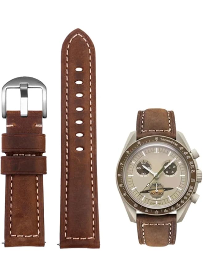 حزام جلدي لساعة مون واتش، حزام منحني بدون فجوة، سريع الفك، متوافق مع أوميغا - Image 1