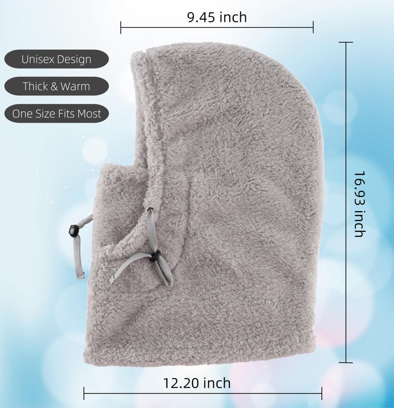 Connectyle Fleece Ski Mask for Men Women Winter Balaclava Windproof Hooded Scarf Cold Weather Hat Face Mask Light Grey - Image 2