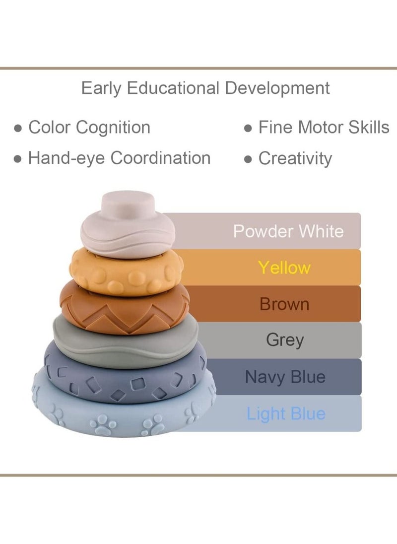 SYOSI - Stacking Nesting Circle Toy, 7 PCS Soft Squeeze Building Blocks Sensory Toys, Early Learning Color Pattern Montessori Toys, Early Learning, Natural Brain Development, Educational Blocks Toy - Image 1