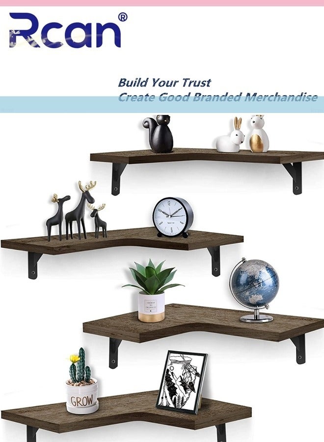 ركان رفوف عائمة للزوايا، عناصر تزيين الغرفة، 4 قطع إكسسوارات ديكور منزلي، عناصر ديكور معلقة على الحائط من الخشب لغرفة النوم والحمام والمطبخ - Image 1