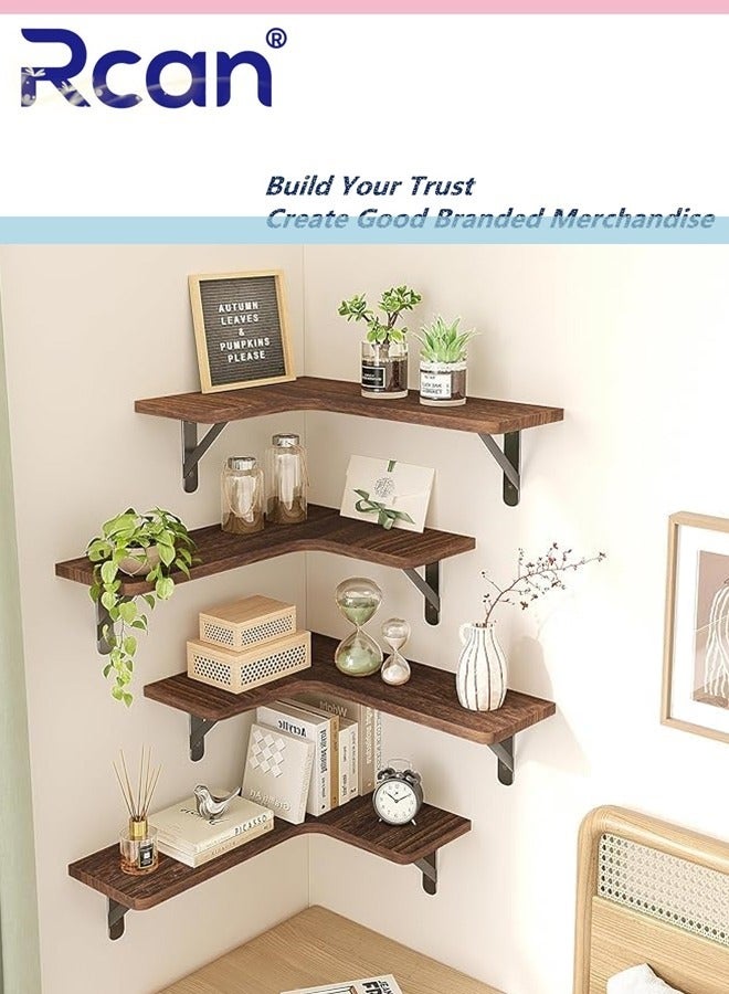 ركان رفوف عائمة للزوايا، عناصر تزيين الغرفة، 4 قطع إكسسوارات ديكور منزلي، عناصر ديكور معلقة على الحائط من الخشب لغرفة النوم والحمام والمطبخ - Image 2