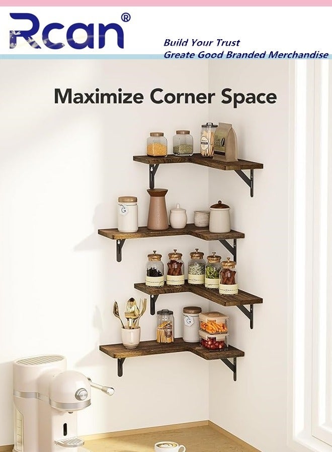 ركان رفوف عائمة للزوايا، عناصر تزيين الغرفة، 4 قطع إكسسوارات ديكور منزلي، عناصر ديكور معلقة على الحائط من الخشب لغرفة النوم والحمام والمطبخ - Image 3