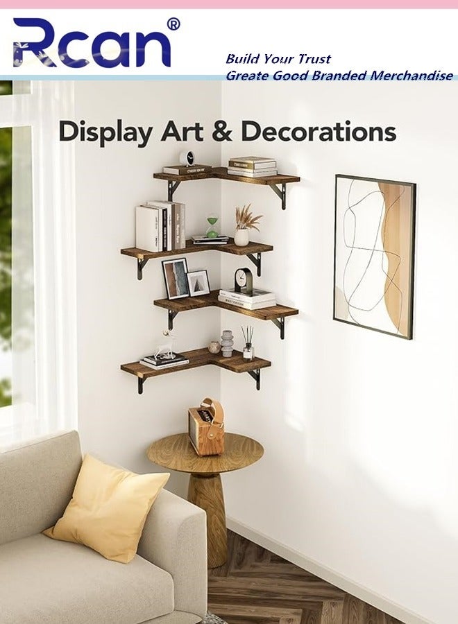 ركان رفوف عائمة للزوايا، عناصر تزيين الغرفة، 4 قطع إكسسوارات ديكور منزلي، عناصر ديكور معلقة على الحائط من الخشب لغرفة النوم والحمام والمطبخ - Image 4