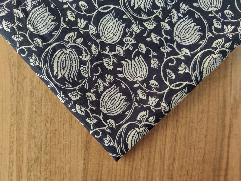 AVKA Studio Hand Block Print Fabric by The Yard - PRECUT 3 Yards 42 inch Width - 100% Cotton Material - Black and Cream Floral Pattern - Light Weight Cloth for Making Kurti Summer Dress etc, 44 Inches - Image 4