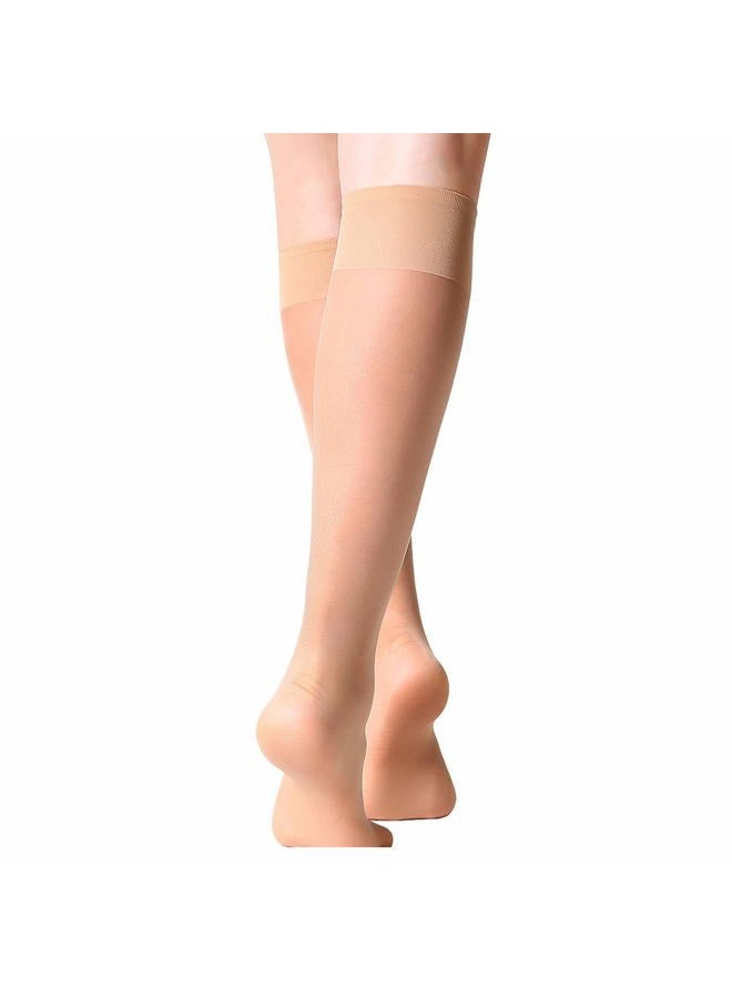 MANZI 12 Pairs Knee High Stockings Sheer Pantyhose for Women, 6 Pairs Natural With 6 Pairs Black, One size - Image 5
