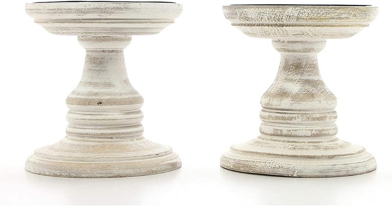 Hosley 's Set of 2 White Wood Pillar Holders - 5" High. Ideal Gift for Weddings, Special Occasion, Spa, Aromatherapy Settings, Candle Gardens W1 - Image 1