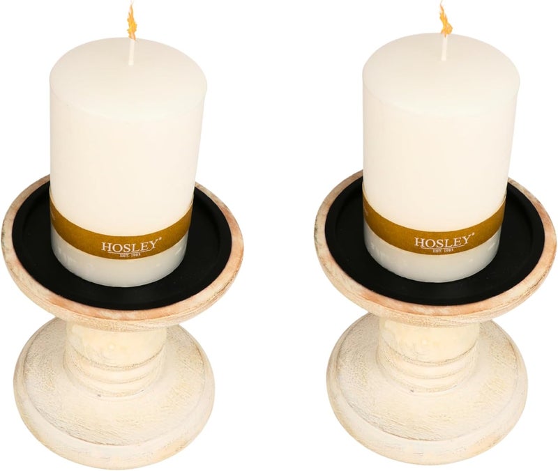 Hosley 's Set of 2 White Wood Pillar Holders - 5" High. Ideal Gift for Weddings, Special Occasion, Spa, Aromatherapy Settings, Candle Gardens W1 - Image 2