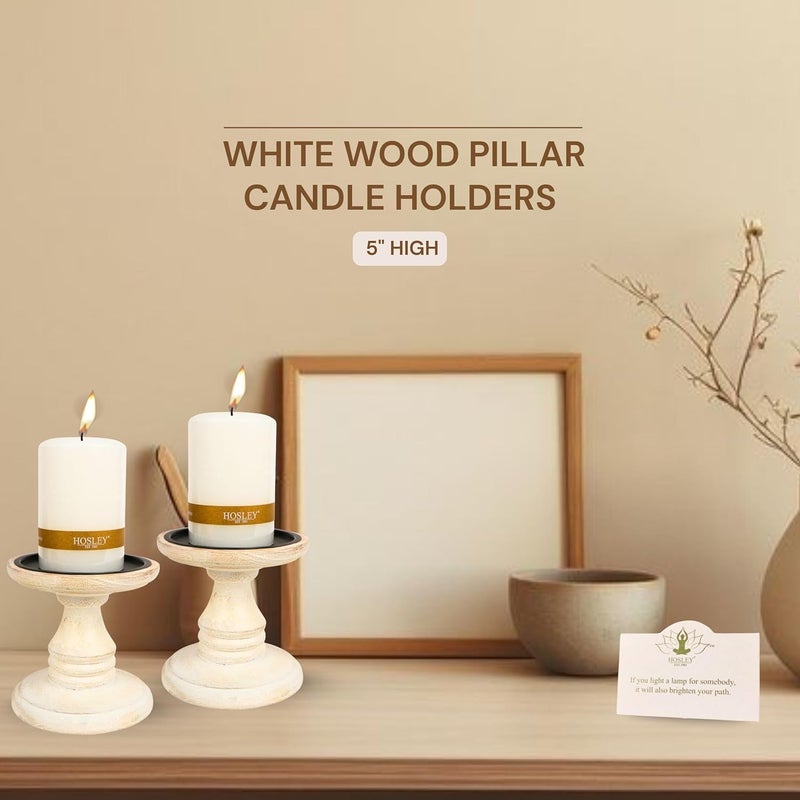 Hosley 's Set of 2 White Wood Pillar Holders - 5" High. Ideal Gift for Weddings, Special Occasion, Spa, Aromatherapy Settings, Candle Gardens W1 - Image 3