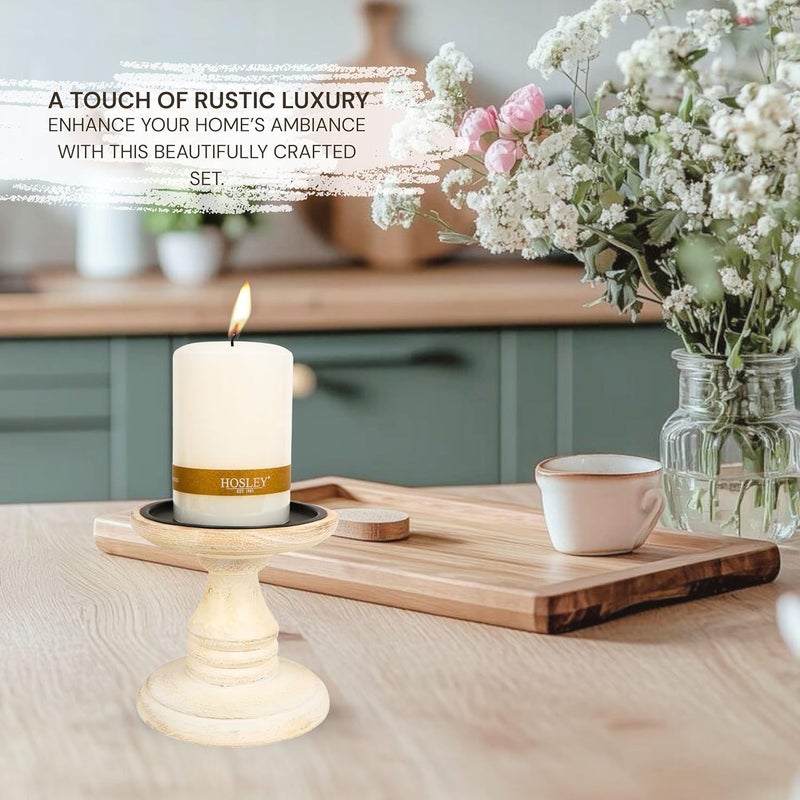 Hosley 's Set of 2 White Wood Pillar Holders - 5" High. Ideal Gift for Weddings, Special Occasion, Spa, Aromatherapy Settings, Candle Gardens W1 - Image 5