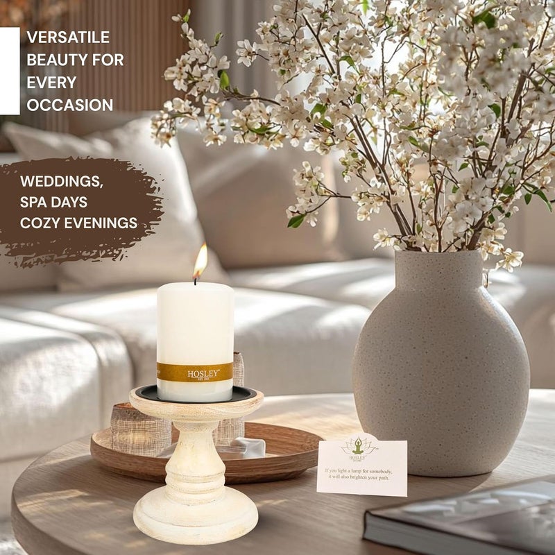 Hosley 's Set of 2 White Wood Pillar Holders - 5" High. Ideal Gift for Weddings, Special Occasion, Spa, Aromatherapy Settings, Candle Gardens W1 - Image 4