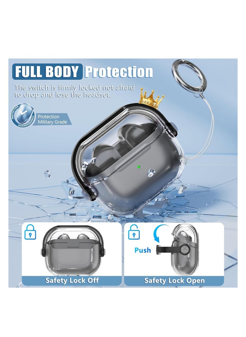 Generic - For Samsung  Galaxy Buds 3 / Galaxy Buds 3 Pro Case, TPU Clear Case with 3-in-1 Cleaner and Keychain, Neutral, Protects and Cleans Earbuds and Charging Case, Wears Around the Neck for Easy Access (Clear + Black - Image 1