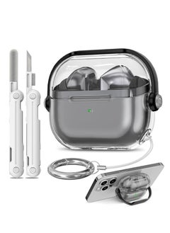 For Samsung  Galaxy Buds 3 / Galaxy Buds 3 Pro Case, TPU Clear Case with 3-in-1 Cleaner and Keychain, Neutral, Protects and Cleans Earbuds and Charging Case, Wears Around the Neck for Easy Access (Clear + Black