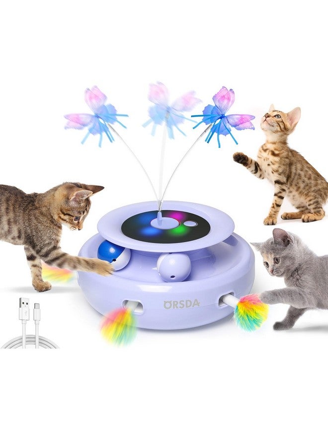 ORSDA Cat Toy, 3-in-1 Automatic Interactive Electronic Moving Ambush Feather, Fluttering Butterfly, Track Balls, USB Rechargeable Powered Smart Indoor Exercise Kicker - Image 1