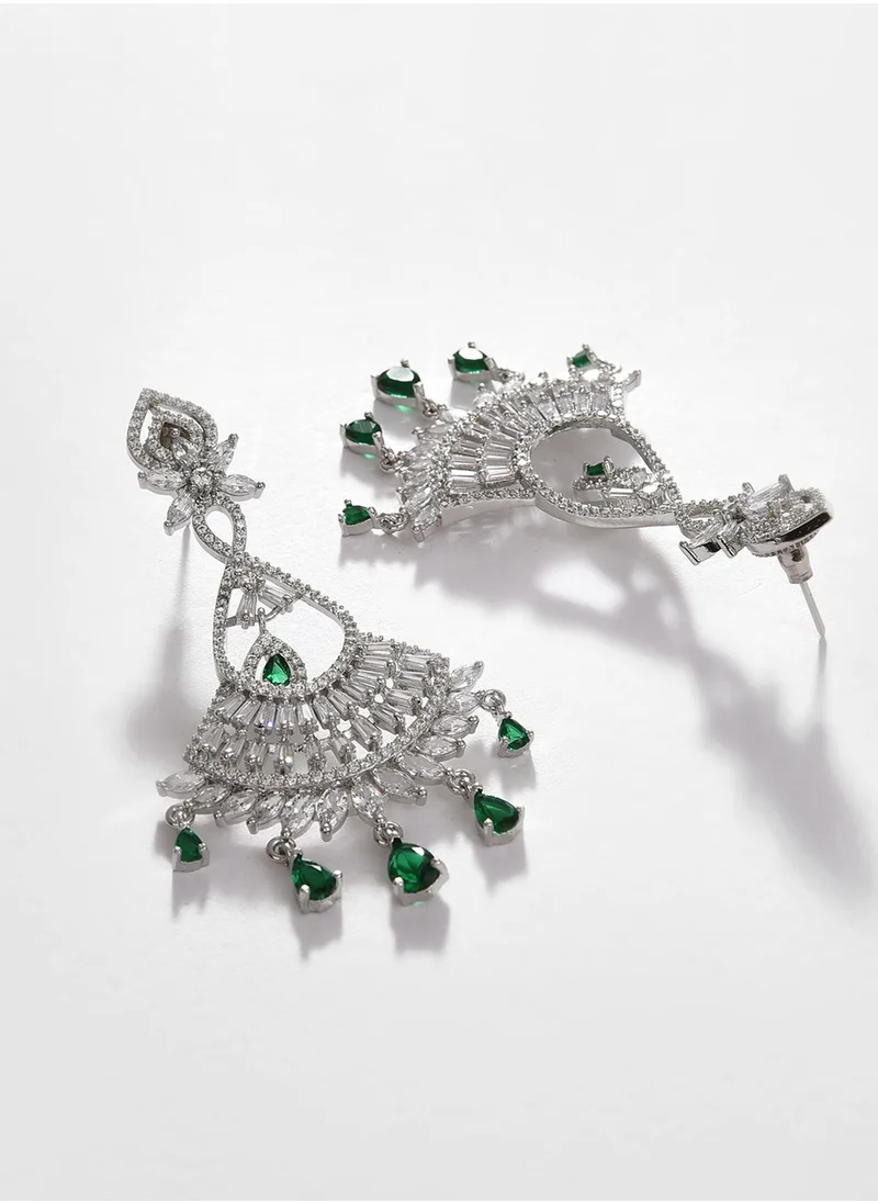 سوهي White & Green Stone Studded Drop Earrings