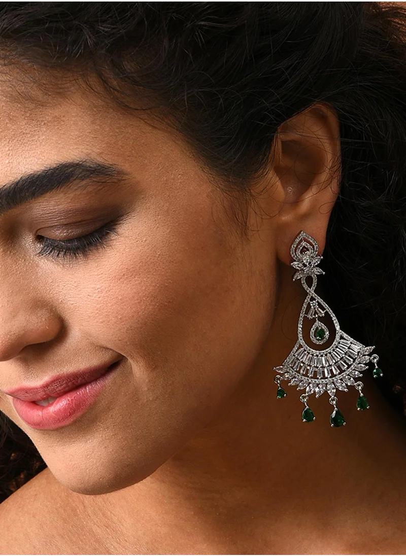 سوهي White & Green Stone Studded Drop Earrings