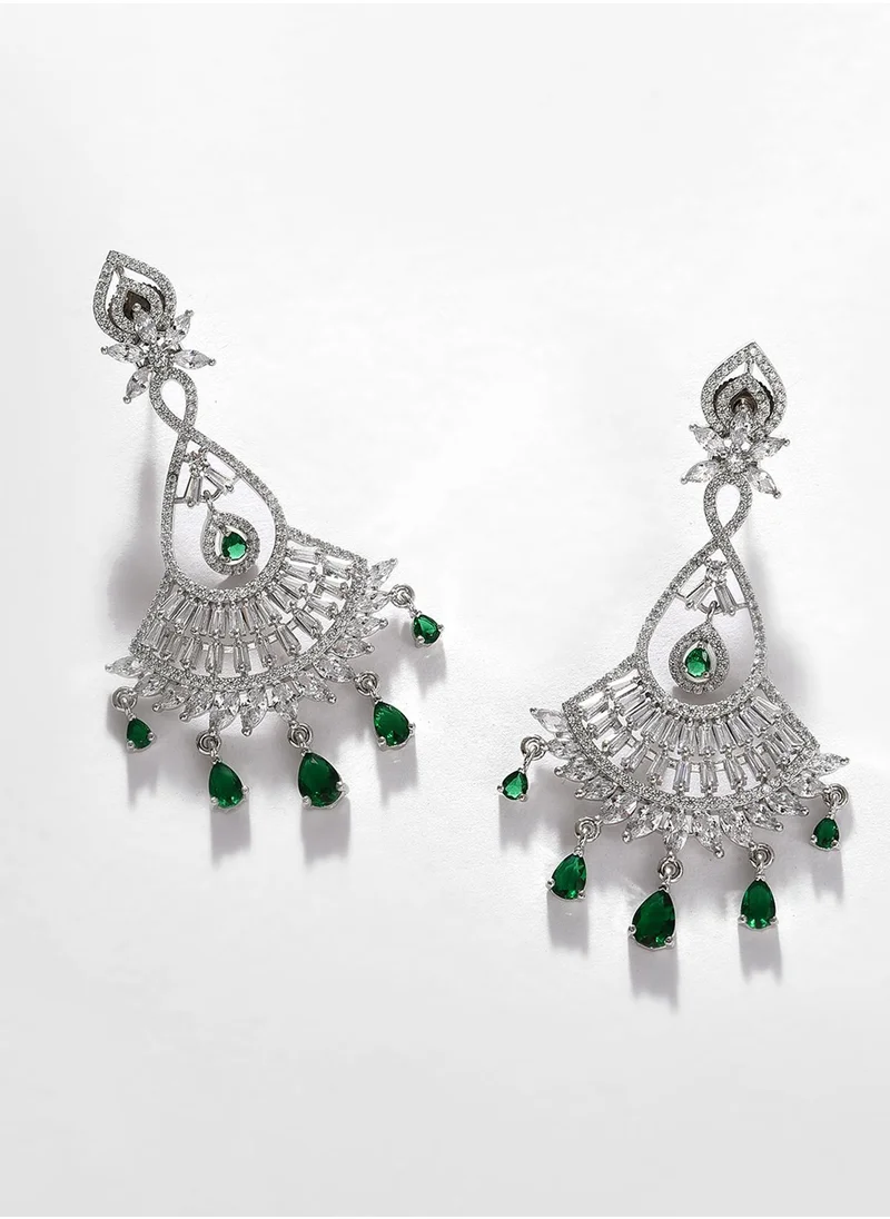 سوهي White & Green Stone Studded Drop Earrings