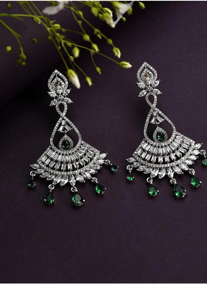 سوهي White & Green Stone Studded Drop Earrings