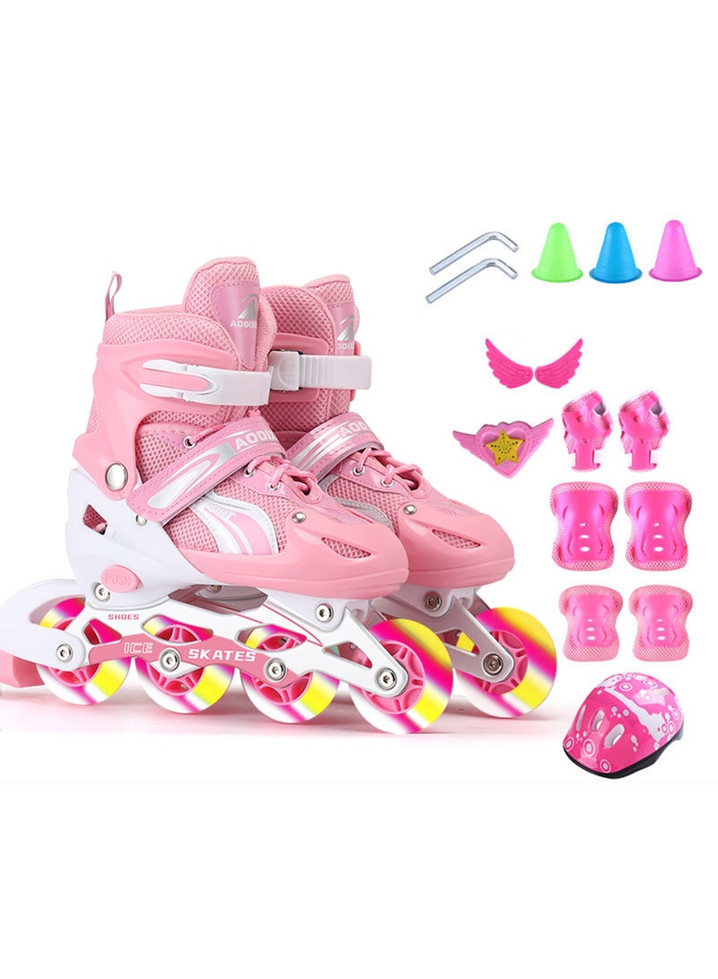 ما بيبي الأطفال قابلة للضبط أحذية التزلج المتدحرجة مع عجلات فاتحة لأعلى كاملة ومتعة في الهواء الطلق بحجم 3 سنوات للفتيات والأولاد من عمر 3-7 سنوات (وردي) - Image 1