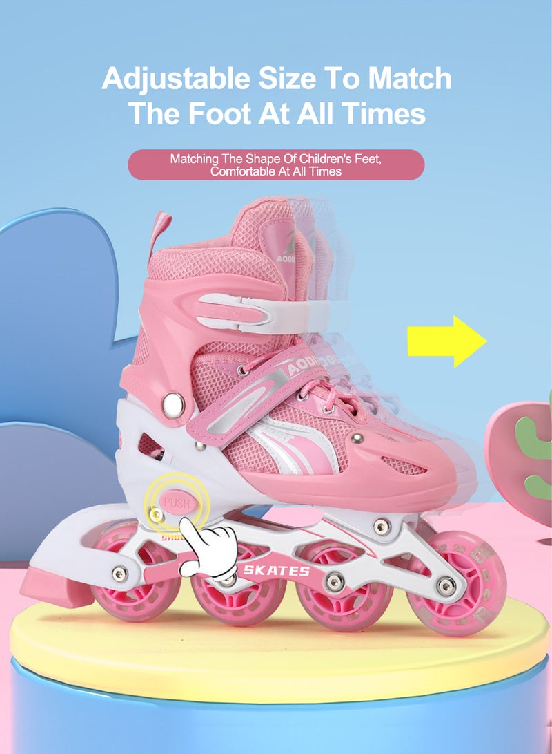 ما بيبي الأطفال قابلة للضبط أحذية التزلج المتدحرجة مع عجلات فاتحة لأعلى كاملة ومتعة في الهواء الطلق بحجم 3 سنوات للفتيات والأولاد من عمر 3-7 سنوات (وردي) - Image 3