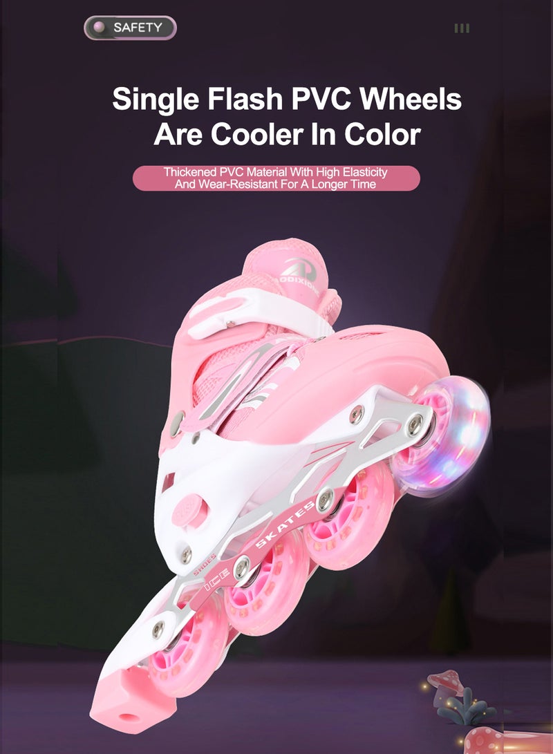 ما بيبي الأطفال قابلة للضبط أحذية التزلج المتدحرجة مع عجلات فاتحة لأعلى كاملة ومتعة في الهواء الطلق بحجم 3 سنوات للفتيات والأولاد من عمر 3-7 سنوات (وردي) - Image 5