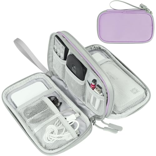 FYY Electronic Organizer, Travel Cable Organizer Bag Pouch Electronic Accessories Carry Case Portable Waterproof Double Layers Storage Bag for Cable, Charger, Phone, Medium Size- Light Purple - Image 1